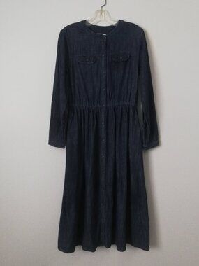 Ines De La Fressange Denim Long Button Up Long Sleeve Dress - Size Med